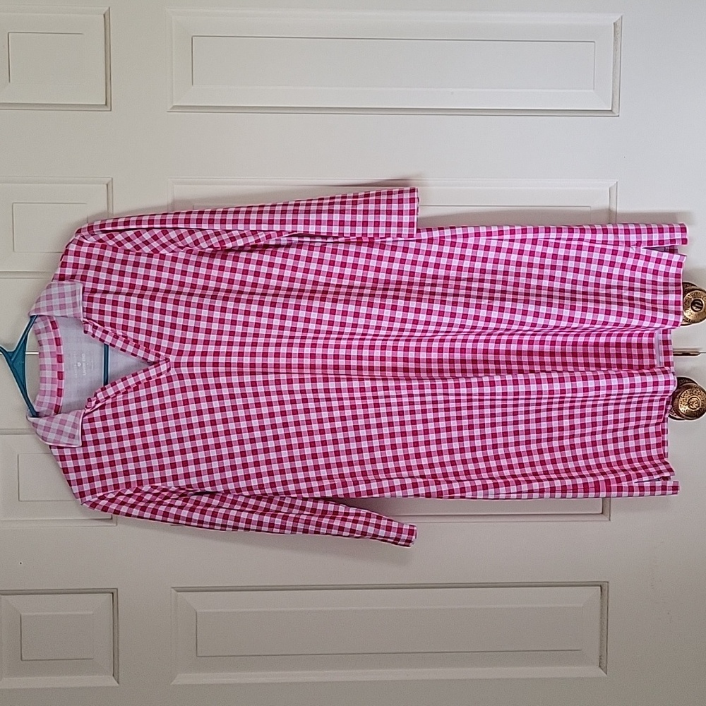 Draper James x Lands End Womens pink and white gingham midi dress sz S s…